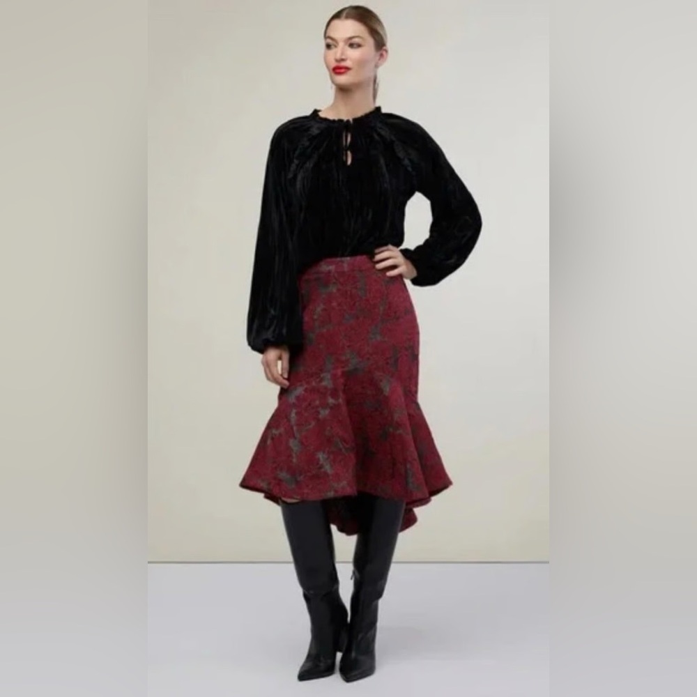 ANN TAYLOR Brocade Skirt Asymmetrical Fit & Flare A-Line Satin Mermaid Ruffle